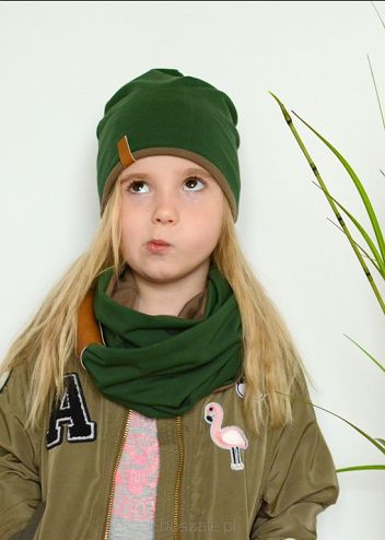 bawełniany komplet dziecięcy komin+ czapka zielono-brązowa chłopiec dziewczynka