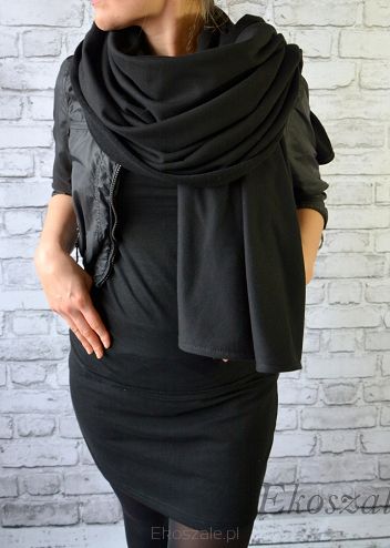 czarny elegancki szal damski, duży i długi szal bawełniany