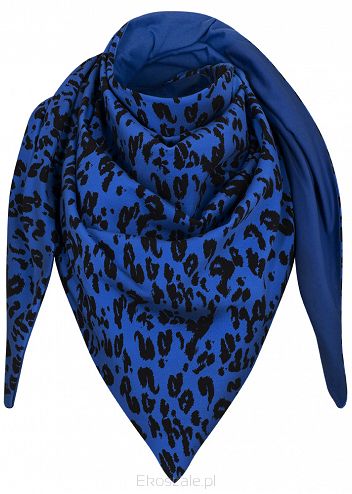 duża jesienna chusta dwustronna z bawełny kobaltowa pantera
